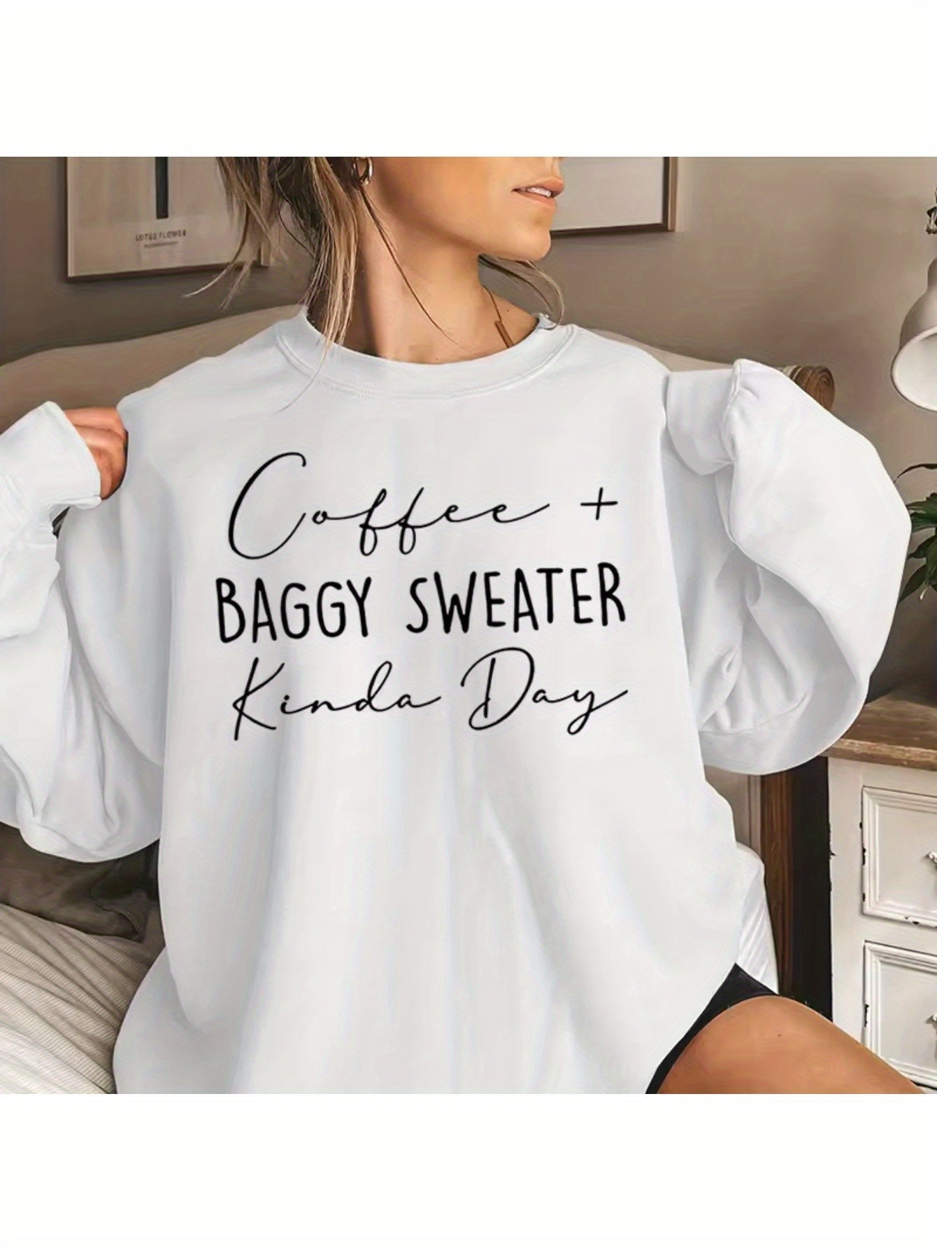 Women'S Casual Crew Neck Letter Long Sleeve Pullover for Autumn/ Winter Knit White Sweatshirt Women'S Casual Crew Neck Letter Long Sleeve Pullover for Autumn/ Winter Knit White Sweatshirt